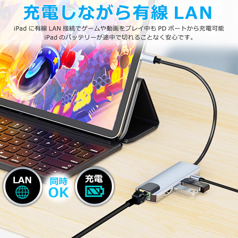 5in1 USB Type-C ハブ 4K HDMI USB3.0 PD対応 LAN ポート BYL-2007