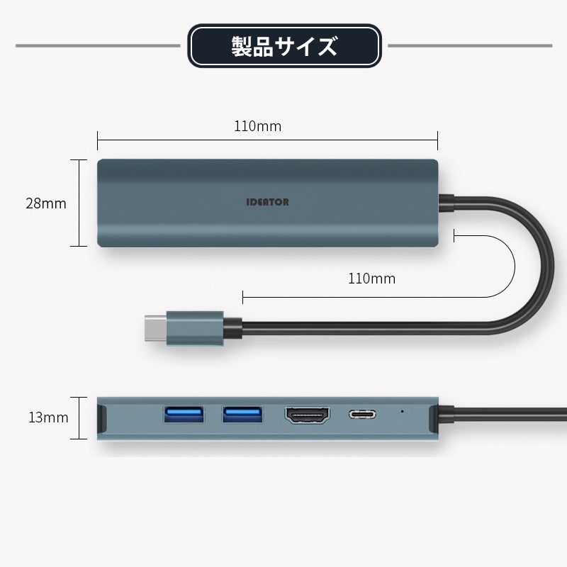 5in1 USB Type-C ハブ 4K HDMI USB3.0 PD対応 LAN ポート BYL-2007