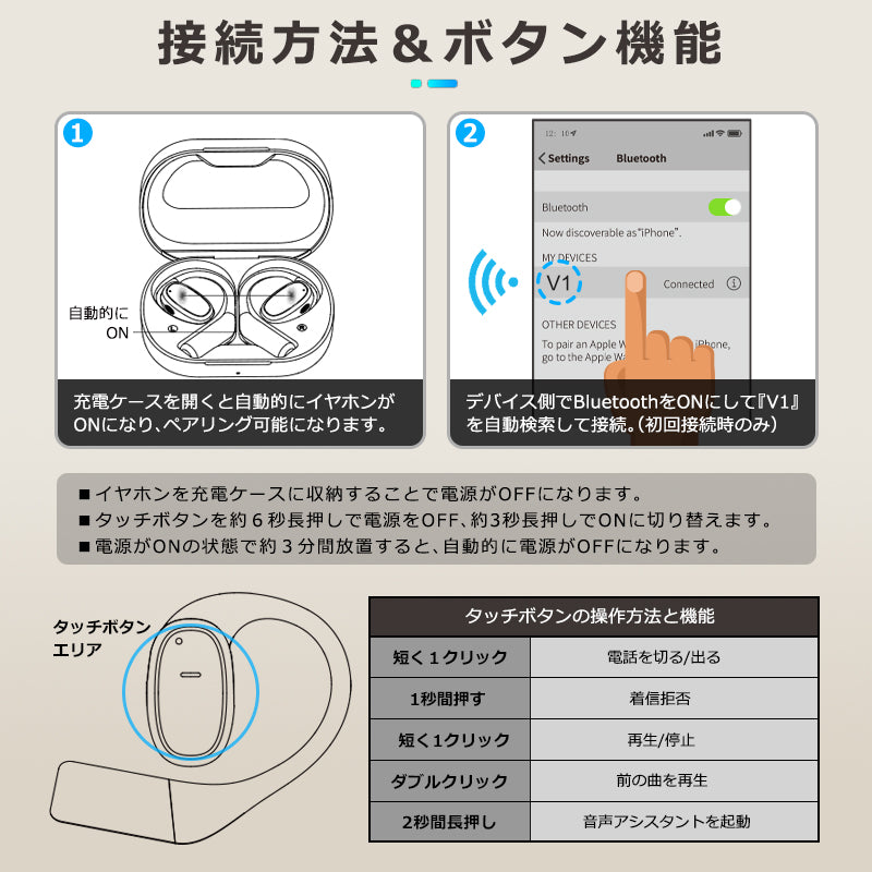 bluetooth オープンイヤー OWSイヤホン 空気伝導