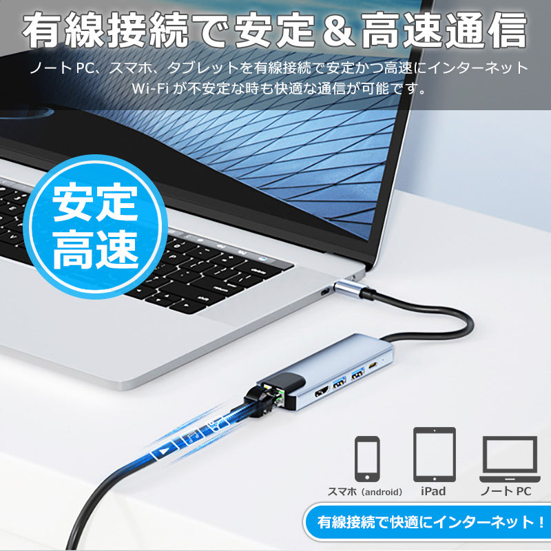 5in1 USB Type-C ハブ 4K HDMI USB3.0 PD対応 LAN ポート BYL-2007