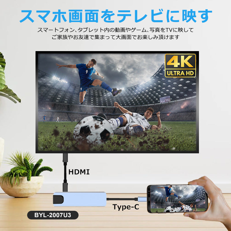 6in1 USB Type-C ハブ 4K HDMI USB3.0 PD対応 LAN 1Gbps ポート BYL-2007u3