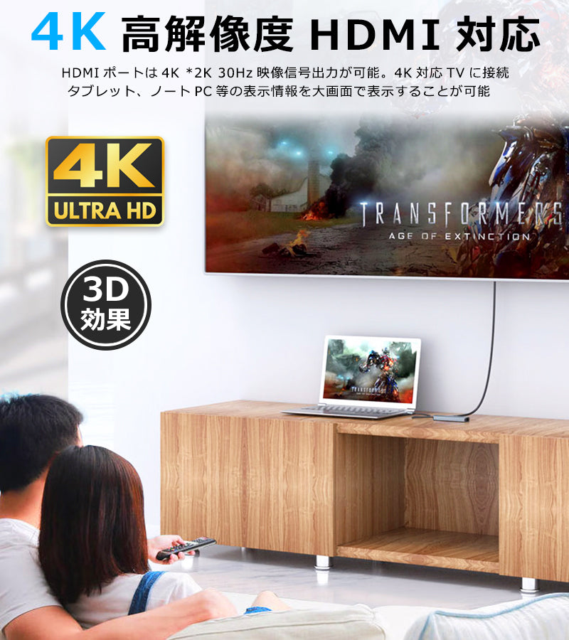 5in1 USB Type-C ハブ 4K HDMI USB3.0 PD対応 LAN ポート BYL-2007