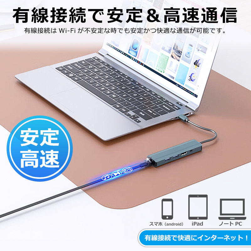 5in1 USB Type-C ハブ 4K HDMI USB3.0 PD対応 LAN ポート BYL-2007