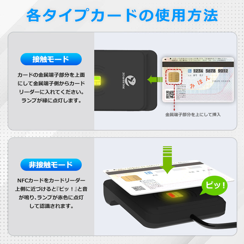 ICカードリーダーライタ 非接触式 接触式 両方対応 マイナンバーカード 電子車検証 確定申告 e-Tax 対応