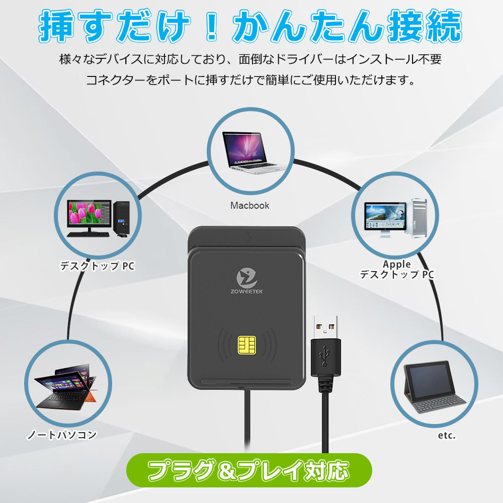 ICカードリーダーライタ 非接触式 接触式 両方対応 マイナンバーカード 電子車検証 確定申告 e-Tax 対応