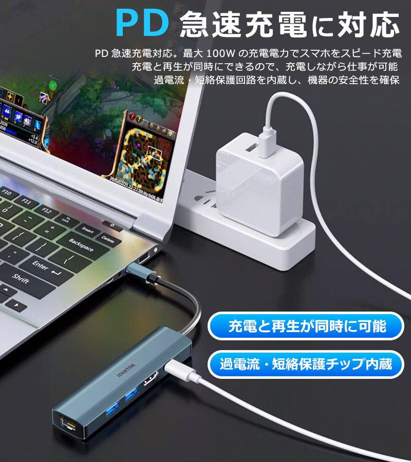 5in1 USB Type-C ハブ 4K HDMI USB3.0 PD対応 LAN ポート BYL-2007