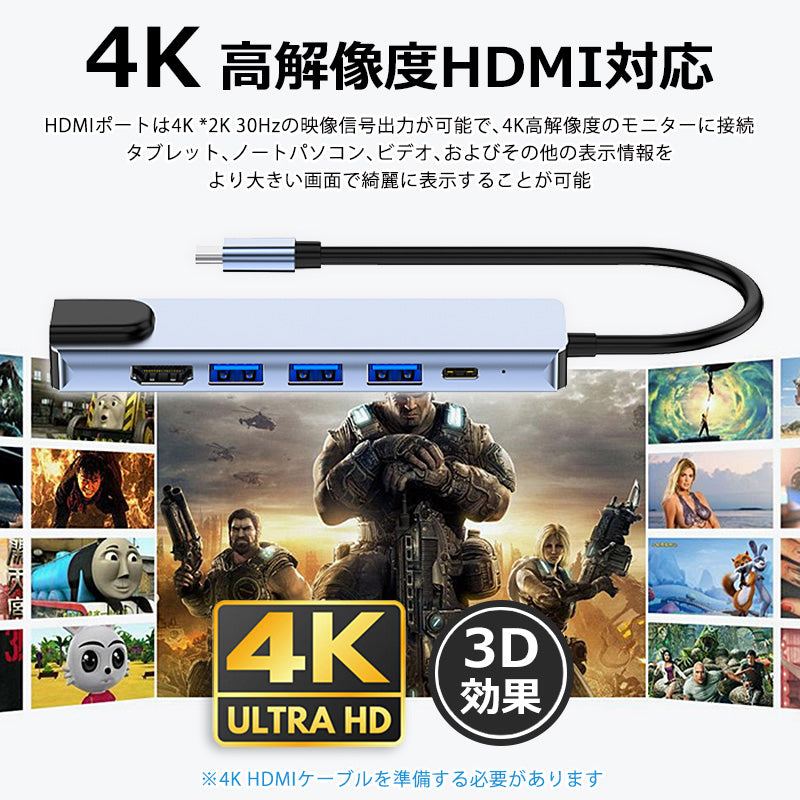 6in1 USB Type-C ハブ 4K HDMI USB3.0 PD対応 LAN 1Gbps ポート BYL-2007u3