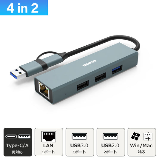 USB Type-C ハブ 4in2 USB3.0 LAN ポート 100Mbps hub USBハブ 変換 USB-C アダプタ 有線LANアダプター スマホ iPhone16 pro max MacBook iPad air Pro Surface Android ノートPC 有線接続 TC415