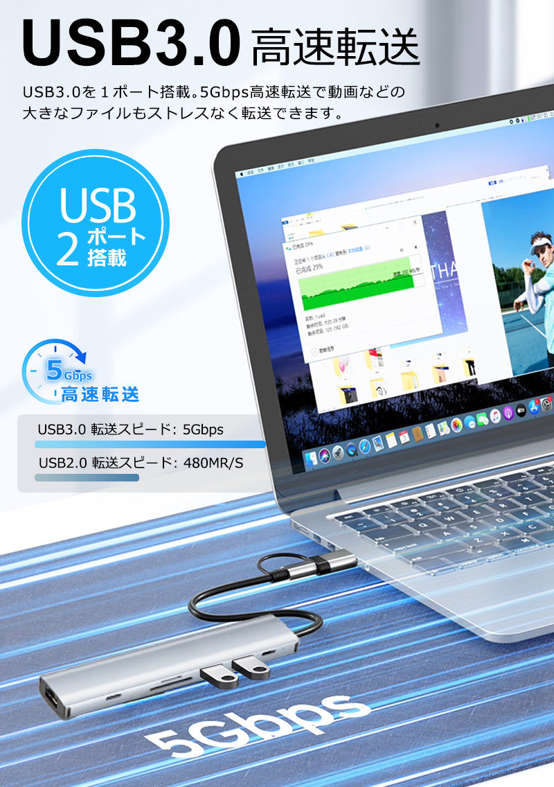 USB Type-C Type-A 変換アダプタ ハブ 両対応 9in2 USB3.0 対応 LAN ポート  hub SD/microSDカードリーダー 3.5mm ドッキングステーション USBハブ 変換 USB-C ケーブル アダプタ スマホ MacBook iPad air Pro Surface Android ノートPC  有線接続