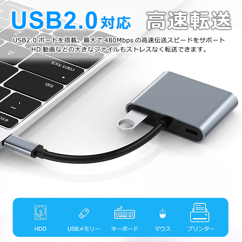 USB C to HDMI 4K x2 変換アダプタ ハブ 4in1 USB-A 対応 hub 高解像度 タイプC usbから hdmi モニター マルチディスプレイ トリプルディスプレイ PD充電 変換 USB-C ケーブル アダプタ usbハブ スマホ MacBook Pro iphone Android ノートPC