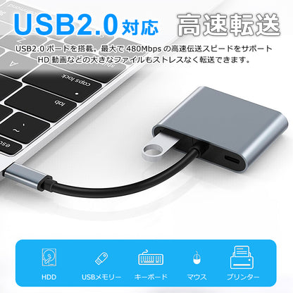 USB C to HDMI 4K x2 変換アダプタ ハブ 4in1 USB-A 対応 hub 高解像度 タイプC usbから hdmi モニター マルチディスプレイ トリプルディスプレイ PD充電 変換 USB-C ケーブル アダプタ usbハブ スマホ MacBook Pro iphone Android ノートPC