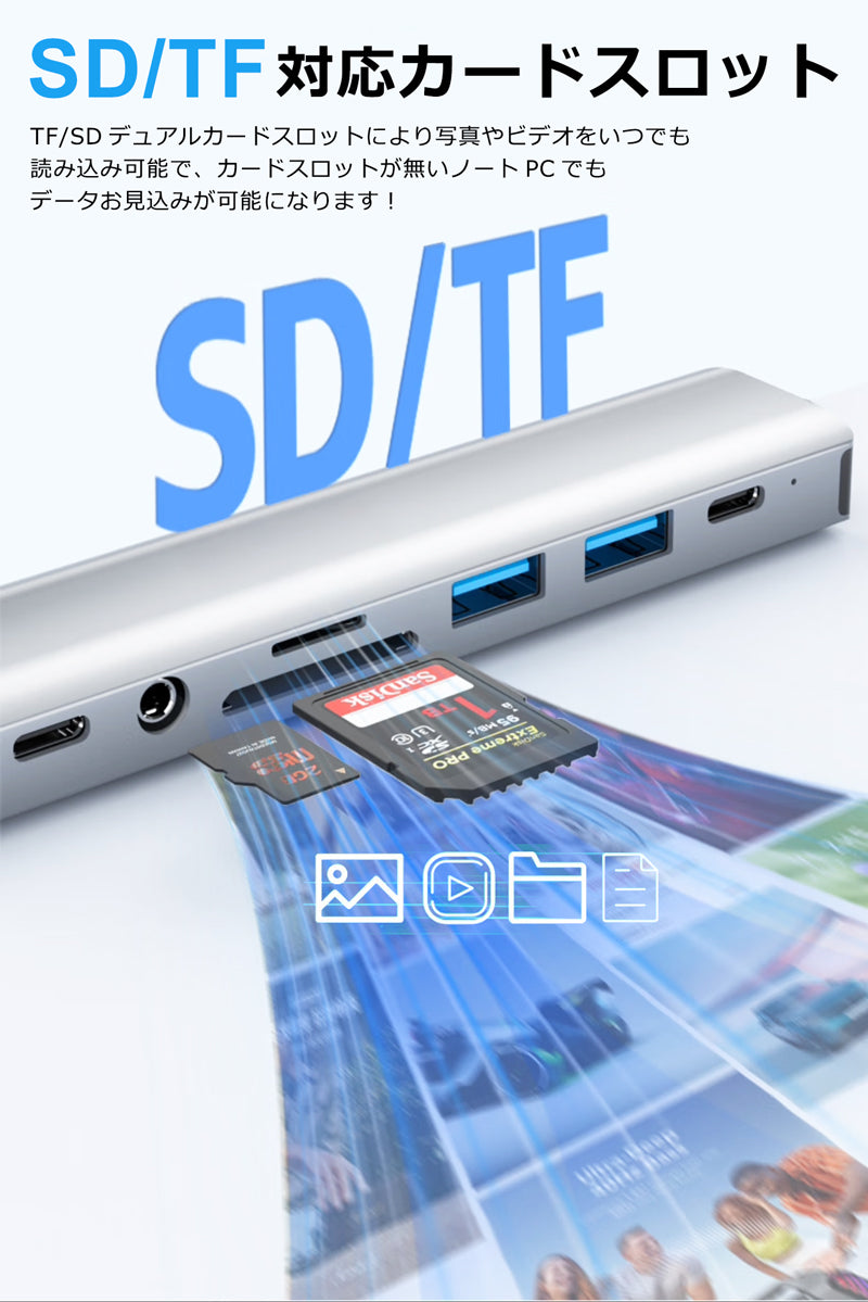 USB Type-C Type-A 変換アダプタ ハブ 両対応 9in2 USB3.0 対応 LAN ポート  hub SD/microSDカードリーダー 3.5mm ドッキングステーション USBハブ 変換 USB-C ケーブル アダプタ スマホ MacBook iPad air Pro Surface Android ノートPC  有線接続