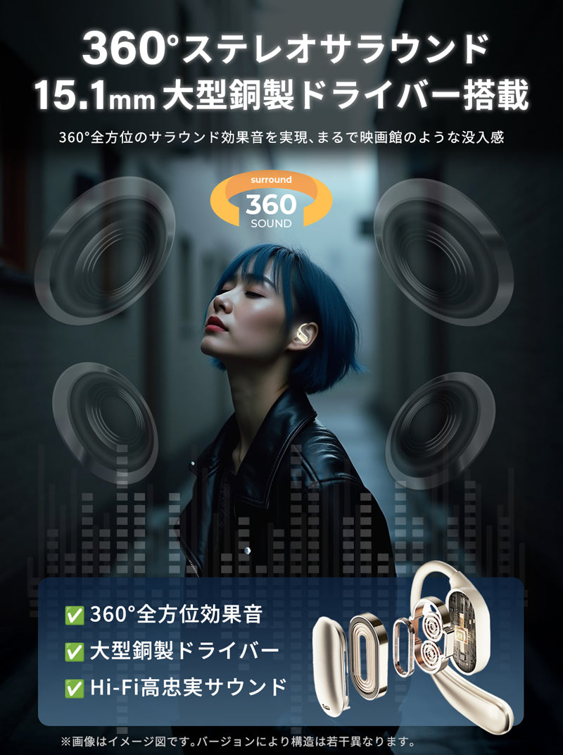 ワイヤレスイヤホン bluetooth イヤホン OWSイヤホン 空気伝導 タッチ操作 耳掛け型 オープンイヤー イヤフォン ブルートゥースイヤホン 最大24時間連続再生 Hi-Fi音質 earphone