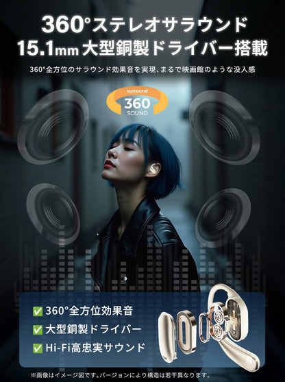 ワイヤレスイヤホン bluetooth イヤホン OWSイヤホン 空気伝導 タッチ操作 耳掛け型 オープンイヤー イヤフォン ブルートゥースイヤホン 最大24時間連続再生 Hi-Fi音質 earphone