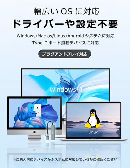 USB Type-C ハブ 4in2 USB3.0 LAN ポート 100Mbps hub USBハブ 変換 USB-C アダプタ 有線LANアダプター スマホ iPhone16 pro max MacBook iPad air Pro Surface Android ノートPC 有線接続 TC415