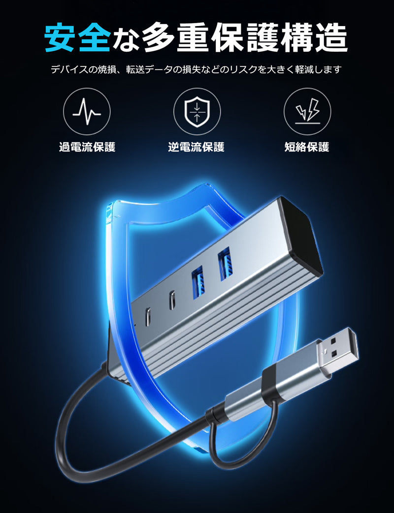 USB Type-C Type-A 変換アダプタ ハブ 両対応 4in2 10Gbps 高速転送 USB3.2 対応 USBハブ 変換 USB-C 変換アダプタ 充電器 ケーブル アダプタ スマホ カメラ 写真 MacBook iPad air Pro Surface Android ノートPC Nintendo Switch byl2433tu