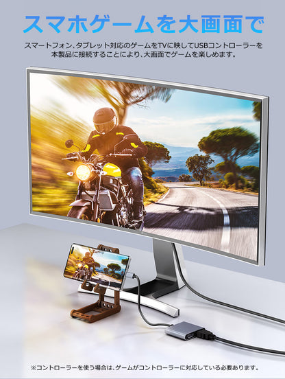 USB C to HDMI 4K x2 変換アダプタ ハブ 4in1 USB-A 対応 hub 高解像度 タイプC usbから hdmi モニター マルチディスプレイ トリプルディスプレイ PD充電 変換 USB-C ケーブル アダプタ usbハブ スマホ MacBook Pro iphone Android ノートPC