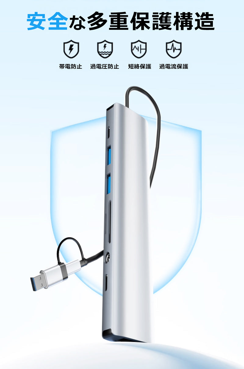 USB Type-C Type-A 変換アダプタ ハブ 両対応 9in2 USB3.0 対応 LAN ポート  hub SD/microSDカードリーダー 3.5mm ドッキングステーション USBハブ 変換 USB-C ケーブル アダプタ スマホ MacBook iPad air Pro Surface Android ノートPC  有線接続