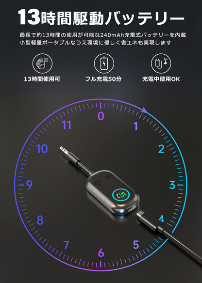 bluetooth オーディオ トランスミッター レシーバー 3.5mm aux ワイヤレス 送受信機 br08t