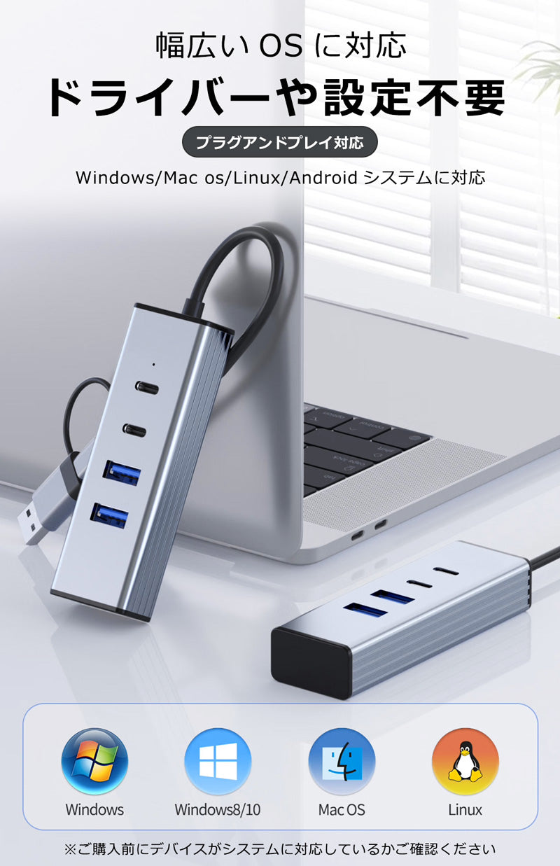 USB Type-C Type-A 変換アダプタ ハブ 両対応 4in2 10Gbps 高速転送 USB3.2 対応 USBハブ 変換 USB-C 変換アダプタ 充電器 ケーブル アダプタ スマホ カメラ 写真 MacBook iPad air Pro Surface Android ノートPC Nintendo Switch byl2433tu