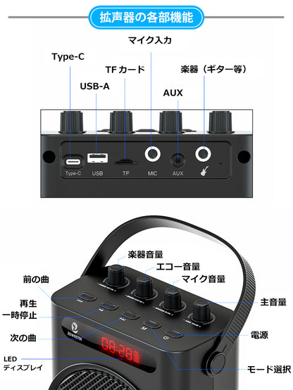 ワイヤレス 拡声器 60w 大音量 多機能 ポータブル スピーカー Bluetooth 音楽再生可能 ワイヤレスハンドマイク2本付属 おしゃれ ポータブル USBメモリー microSDカード対応 ZOWEETEK カラオケ 講義 会議 店頭販売 キャンプ サークル活動 家庭用カラオケ