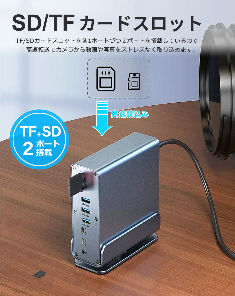 USB C ハブ 15ポート ドッキングステーション 縦置き 横置き 回転スタンド 4K HDMI DP DisplayPort ディスプレイポート LAN USB3.2  PD充電 対応 hub 高解像度 USBハブ 変換 USB-C 3画面同時出力 スマホ 充電 有線LAN SD microSD カードリーダー  MacBook iPad ノートPC