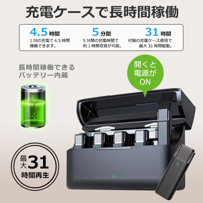 ワイヤレスマイク ピンマイク 4個セット 充電ケース付 type-c/lightning対応 idep33-4p