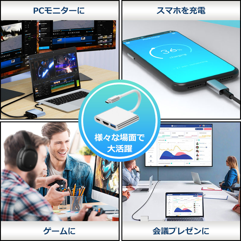 3in1 USB Type-C ハブ 4K HDMI USB 3.0 PD充電100W BYL-2005