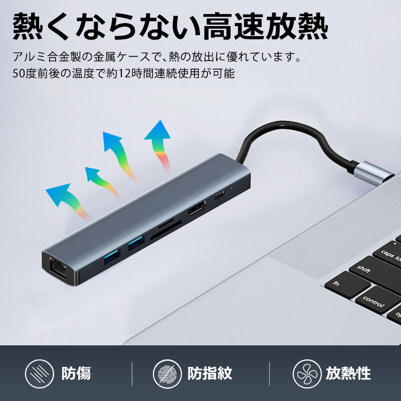 7in1 USB Type-C ハブ 4K HDMI USB3.0 PD対応 RJ45 LAN 1000Mbps 超高速 1Gbps hub SD/microSDカードリーダー BYL-2303