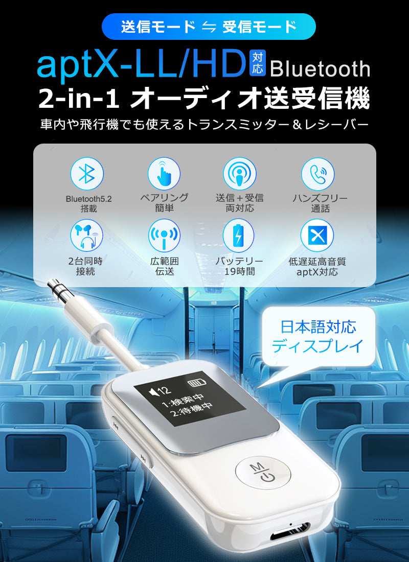 bluetooth オーディオ トランスミッター レシーバー aptX-LL/HD ワイヤレス 送受信機 it-br22p