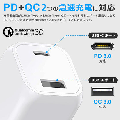 PD 充電器 30W IdeaThink USB-C アダプター 急速充電 QC3.0 2ポート 多重保護 スマート充電 USB-A iOS / Android対応 iPhone13 iPhone 14 iPad Air (第5世代) Android 対応 PSE認証済 1年間保証 ITADP33AC