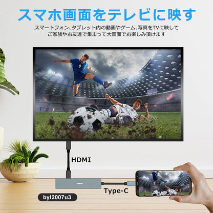 6in1 USB Type-C ハブ 4K HDMI USB3.0 PD対応 LAN 1Gbps ポート BYL-2007u3