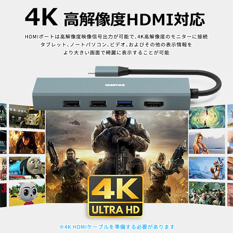 USB Type-C ハブ 6in1 4K HDMI USB3.0 PD100W充電対応  LAN ポート hub 高解像度 USBハブ 変換 USB-C アダプタ 有線LANアダプター スマホ iPhone16 pro max MacBook iPad air Pro Surface Android ノートPC 有線接続 TC618