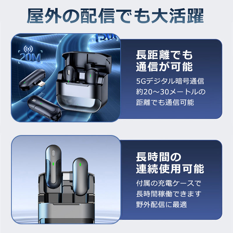 ワイヤレスマイク ピンマイク ラべリアマイク type-c lightning 無線マイク ライブ配信 動画配信 インタビュー youtuber tiktok 録音 ノイズキャンセリング 低遅延 高音質 スマホ iphone android ipad 小型 軽量 動画 録音 充電式 ハンズフリー idm8