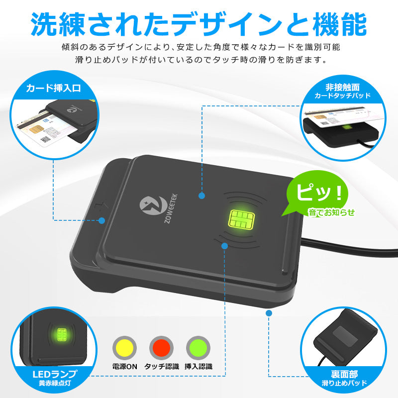 ICカードリーダーライタ 非接触式 接触式 両方対応 マイナンバーカード 電子車検証 確定申告 e-Tax 対応
