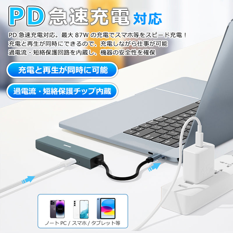 USB Type-C ハブ 6in1 4K HDMI USB3.0 PD100W充電対応  LAN ポート hub 高解像度 USBハブ 変換 USB-C アダプタ 有線LANアダプター スマホ iPhone16 pro max MacBook iPad air Pro Surface Android ノートPC 有線接続 TC618