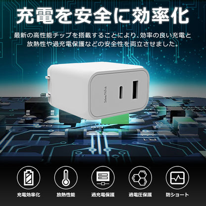 PD 充電器 65W IdeaThink USB-C アダプター 急速充電 QC3.0 2ポート 多重保護 スマート充電 USB-A iOS/Android対応 iPhone13 iPhone 14 iPad Air (第5世代) Android 対応 PSE認証済 1年間保証  ITADP65AC