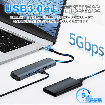 6in1 USB Type-C ハブ 4K HDMI USB3.0 PD対応 LAN 1Gbps ポート BYL-2007u3