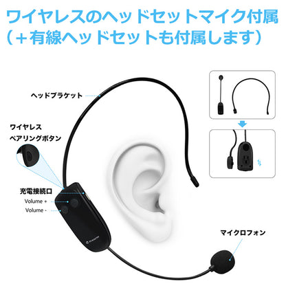 ZOWEETEK ハンズフリー Bluetooth ワイヤレス 拡声器 ワイヤレスマイクZW-S93
