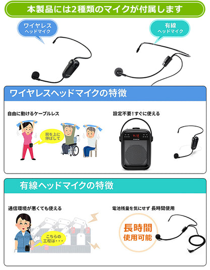 ZOWEETEK ハンズフリー Bluetooth ワイヤレス 拡声器 ワイヤレスマイク/ACアダプタ付属 ZW-H6