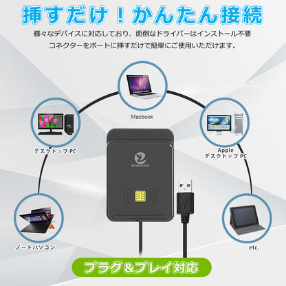 ICカードリーダーライタ 非接触式 接触式 両方対応 マイナンバーカード 電子車検証 確定申告 e-Tax 対応