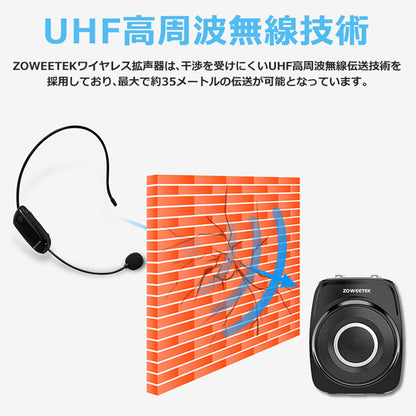 ZOWEETEK ハンズフリー Bluetooth ワイヤレス 拡声器 ワイヤレスマイクZW-S93
