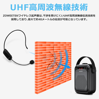 ZOWEETEK ハンズフリー Bluetooth ワイヤレス 拡声器 ワイヤレスマイク/ACアダプタ付属 ZW-H6