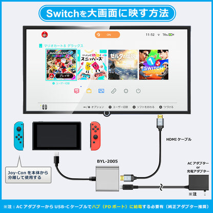 3in1 USB Type-C ハブ 4K HDMI USB 3.0 PD充電100W BYL-2005